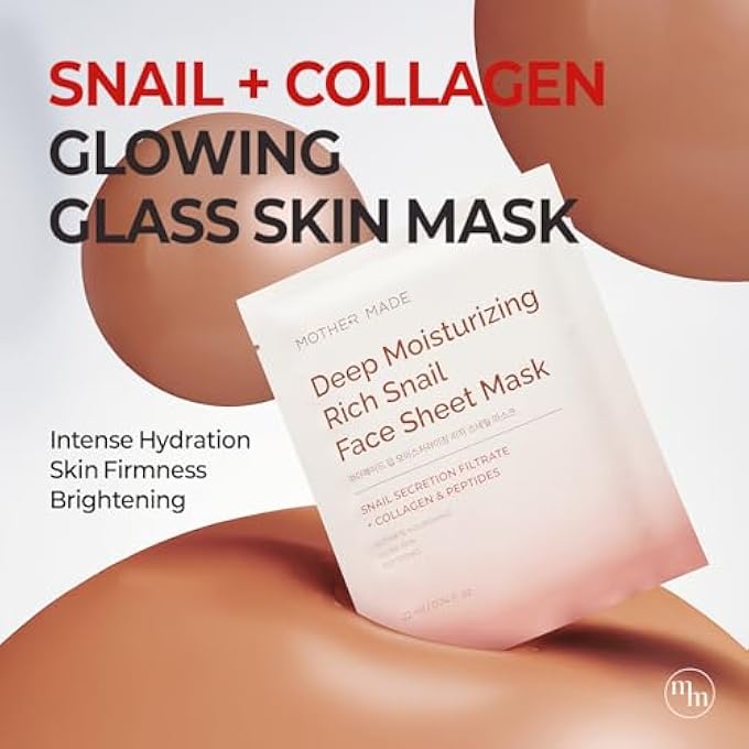 MOTHER MADE DEEP MOISTURIZING RICH SNAIL COLLAGEN FACE SHEET MASK PACK OF 5, WITH SNAIL MUCIN, LOW MOLECULAR COLLAGENS, PEPTIDES, NIACINAMIDE 2%, KOREAN SKIN CARE - Image 2